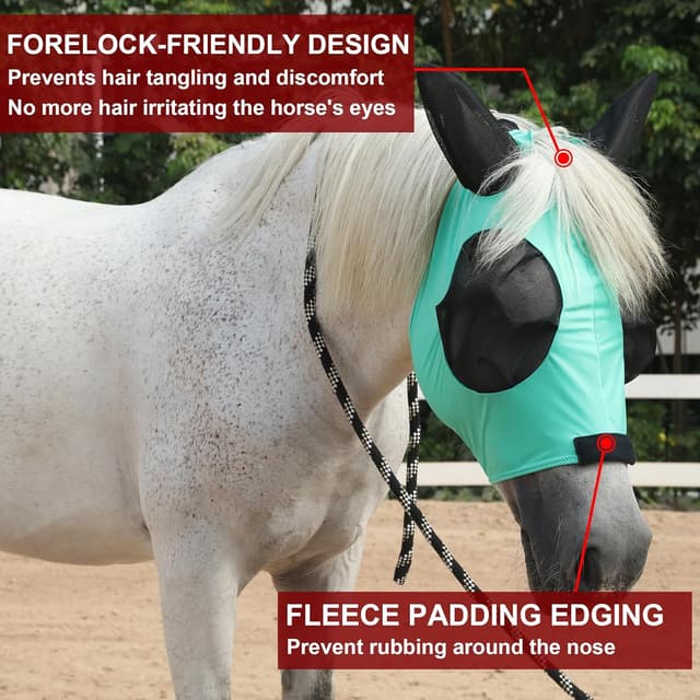Detalle 2 de Leberna Horse Fly Mask with Ears – Smooth, Elastic & UV Protection (Green, Full)