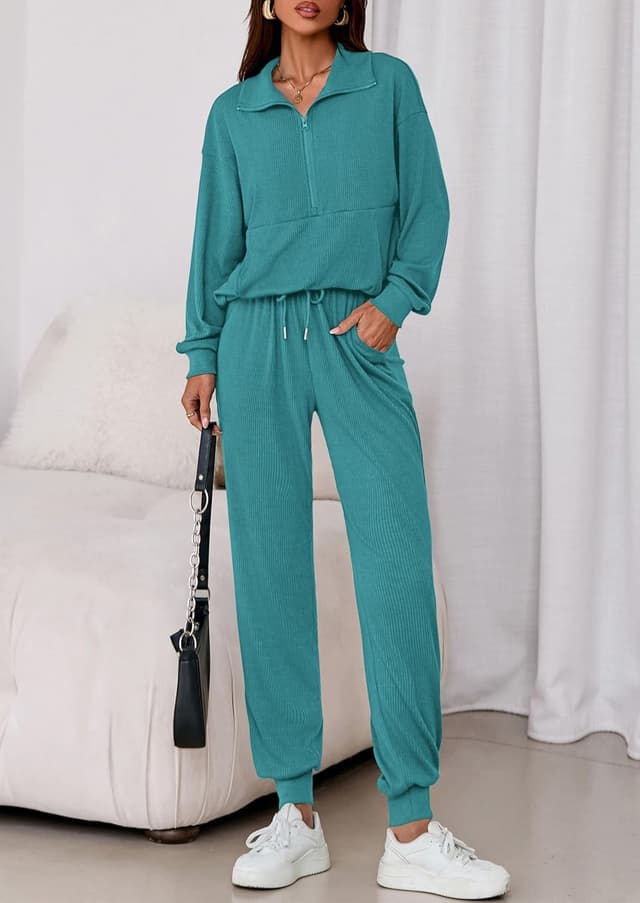 Detalle 2 de PRETTYGARDEN Women’s Fall 2-Piece Lounge Set (Half-Zip Sweatshirt + Jogger Pants)