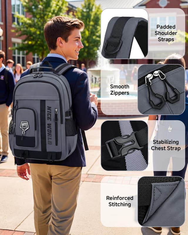 Detalle de Amythe zaino per ragazzo/adolescente impermeabile e leggero, grigio, per computer 15,6