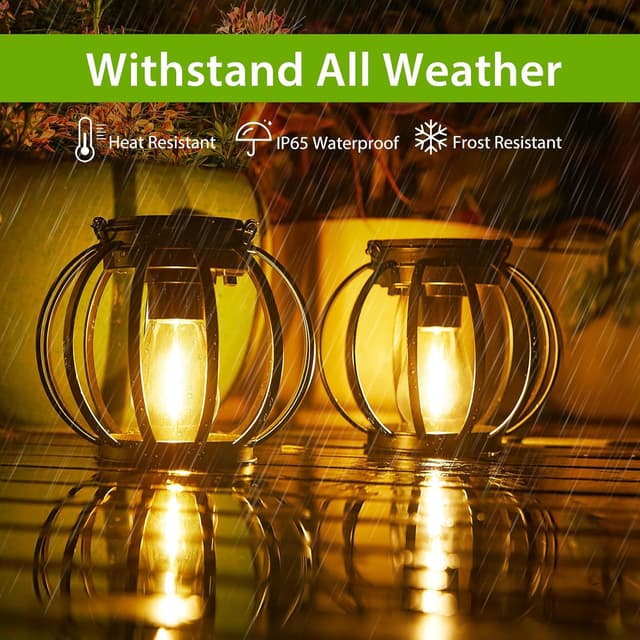 Detalle 2 de BUCASA Solar Lights Outdoor Garden – 2-pack metal lanterns with chain and hook for hanging décor