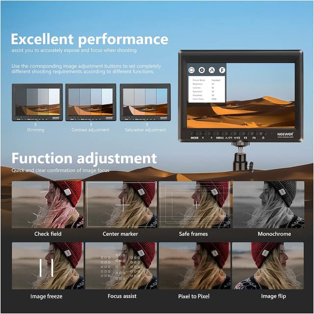 Detalle 2 de NEEWER F100 7-Zoll IPS Feldmonitor 1280×800 mit HDMI-Eingang für DSLR, spiegellose Kameras & Videoaufnahmen