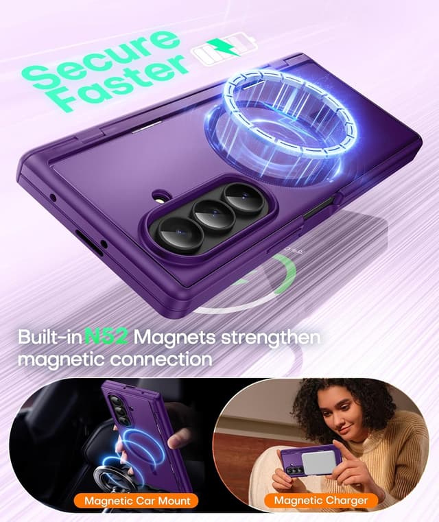 Detalle de BERFY Z Fold 7 Case with Privacy Screen Protector, Hidden Kickstand & MagSafe Compatibility (Purple)