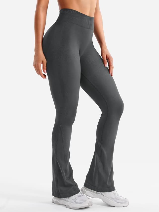 Detalle de ZAAYO Flared Leggings Damen mit Invisible Scrunch & hoher Taille