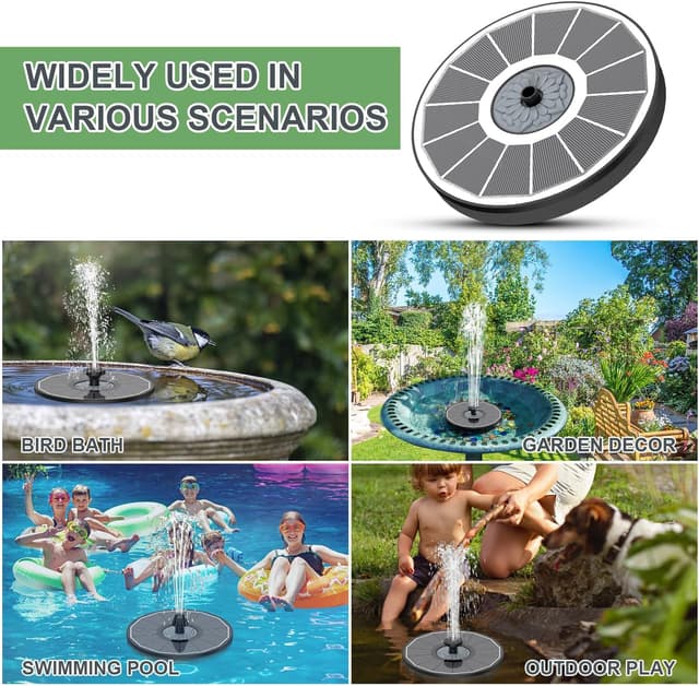 Detalle de Yzert Solar Fountain 2025 Upgrade 3.5W Glass Panel Bird Bath Fountain (White) with 8 Spray Modes