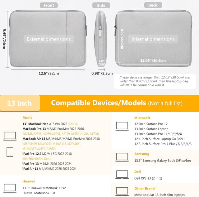 Thumbnail 2 de HYZUO Custodia Borsa per portatile 13" in grigio chiaro, protezione 360° e organizer accessori