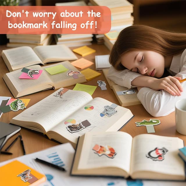 Detalle 2 de AUYAO set da 12 segnalibri magnetici con clip e design a fumetti