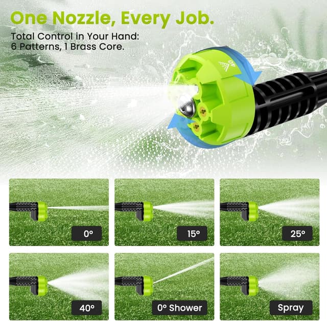 Detalle de Idropulitrice a batteria portatile 100 bar con 2 batterie 4000 mAh, ugello 6 in 1 e tubo 5 m