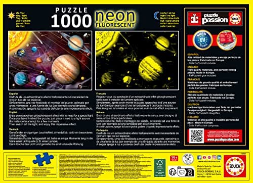 Detalle 2 de Educa Puzzle 1000 Pz Sistema Solar Neón Brilla en la Oscuridad 🌌