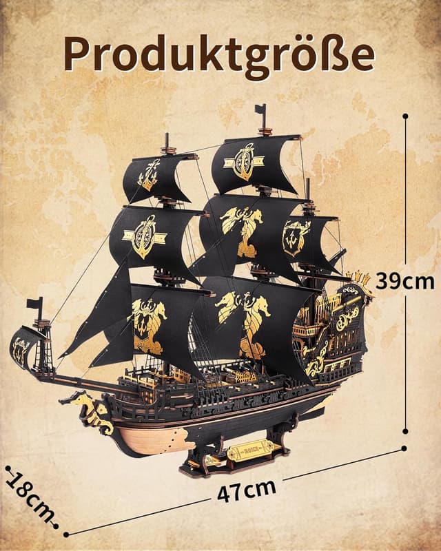 Thumbnail 6 de ROKR 3D Puzzle Holzbausatz The Seahorse Barque (MCB02) – Boot-Modell zum Selberbauen ohne Klebstoff