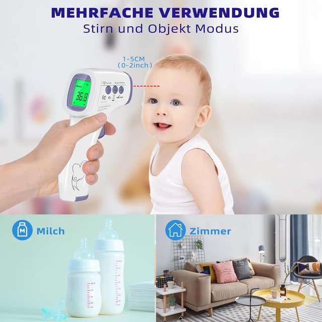Detalle de hetaida Fieberthermometer kontaktloses Infrarot-Stirnthermometer für Baby, Kinder & Erwachsene – mit Fieberalarm, LCD & 50 Speicherplätzen