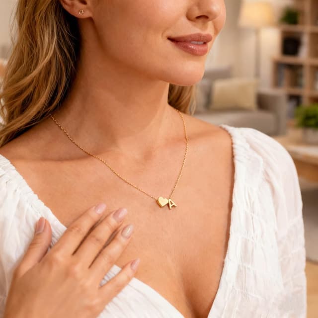 Detalle de Turandoss Ketten Herz Damen Halskette mit Herz-Zirkonia & Buchstaben, 18-Karat Gold-/Weißgold-Vergoldet, 40,6 cm