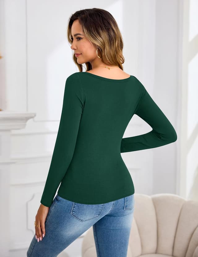 Detalle 2 de Aottori T-shirt manches longues femme col bateau côtelé – coupe slim extensible en viscose et élasthanne