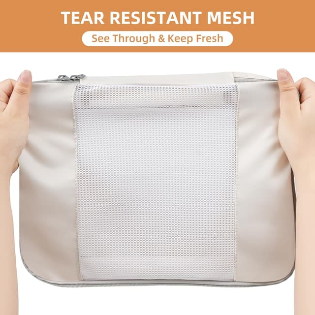 Detalle 2 de BAGAIL 6er-Set Packwürfel in verschiedenen Größen als Packorganizer (Beige)