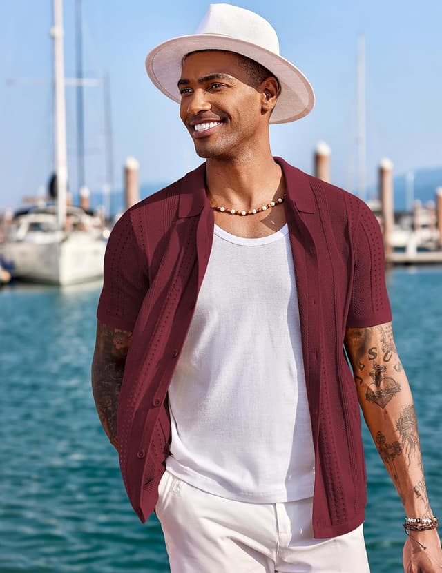 Detalle 2 de COOFANDY Men's Knit Short Sleeve Polo shirt