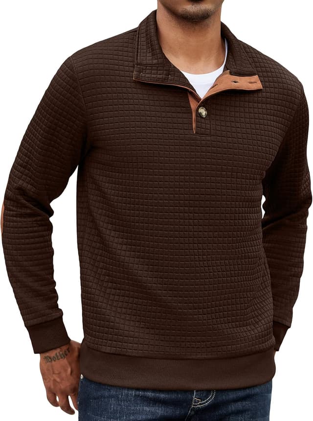 Thumbnail 6 de COOFANDY Winter Sweatshirt für Herren mit Waffel-Struktur, Kragen mit Knöpfen und langem Arm