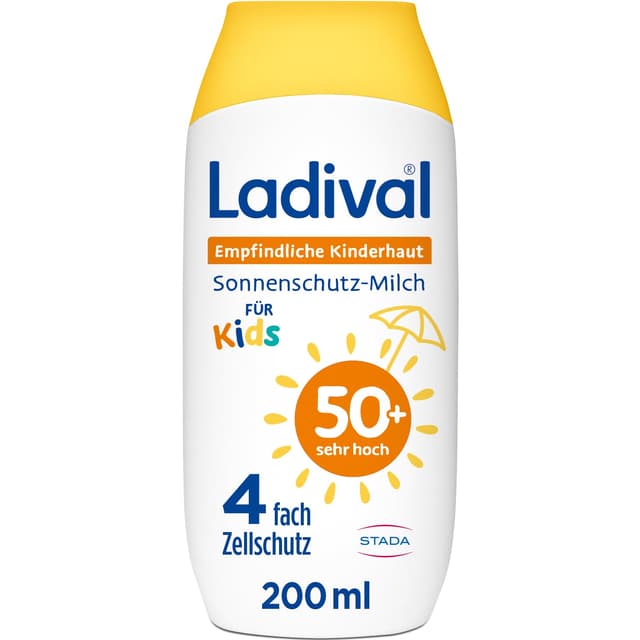 Detalle de Ladival Kinder Sonnencreme Milch LSF50+ – extra wasserfest für empfindliche Kinderhaut (ab 6 Monaten), 200 ml