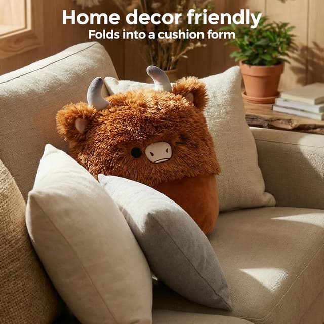 Thumbnail 6 de Mewaii Plaid à capuche en laine douce (vache highland) 130 x 158 cm — couverture pour enfant et adulte