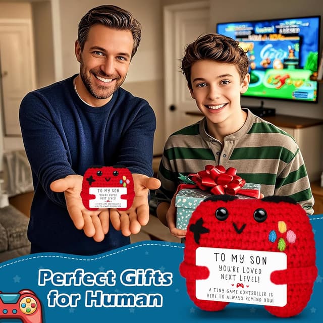 Detalle 2 de Busy Gaming Life Handmade Crochet Game Controller for Son Gifts (Mom Dad) – Inspirational Easter, Birthday, Father’s Day Decor