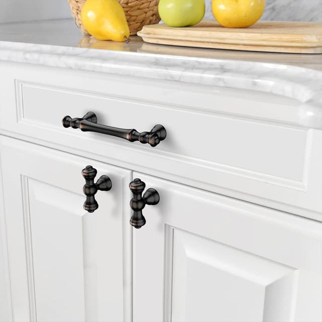 Detalle de Amerdeco Set da 6 maniglie per mobili da cucina Foro 96 mm, bronzo oliato (lega di zinco) UK0017