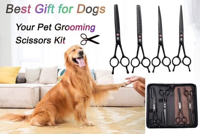 Detalle de Dream Reach Professional 7.0'' Dog & Cat Grooming Scissors Kit (4 pcs) - Curved, Thinning, Chunker & Straight
