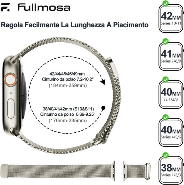 Detalle de Fullmosa cinturino in metallo Maglia Milanese compatibile con Apple Watch 42/41/40/38 mm (Serie 11/10 e altre) – Galassia