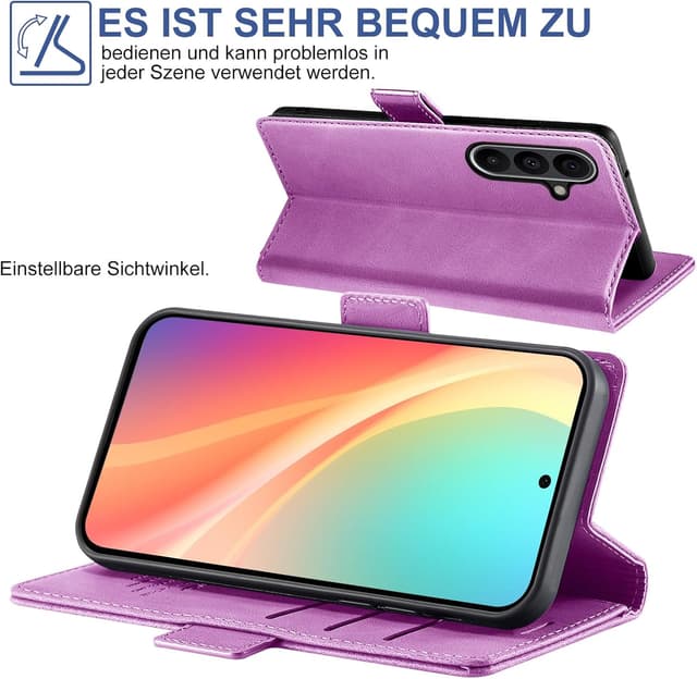 Detalle de Giyer Handyhülle für Samsung Galaxy A26 5G – PU Leder Wallet Flip Case mit Kartenfächern, Schutzfolie & Standfunktion (Lila)