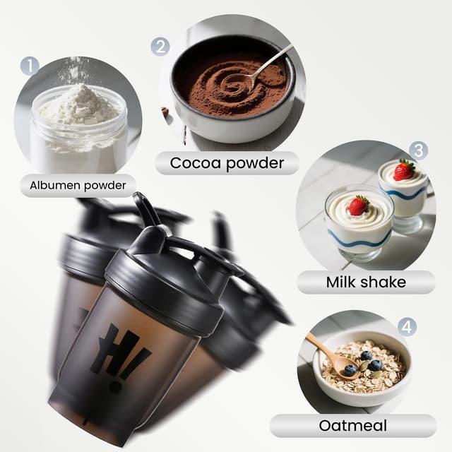 Detalle de Guoxintech Protein Shaker Bottle 500ml with Mixing Ball (Leakproof Flip-On Lid) – Black