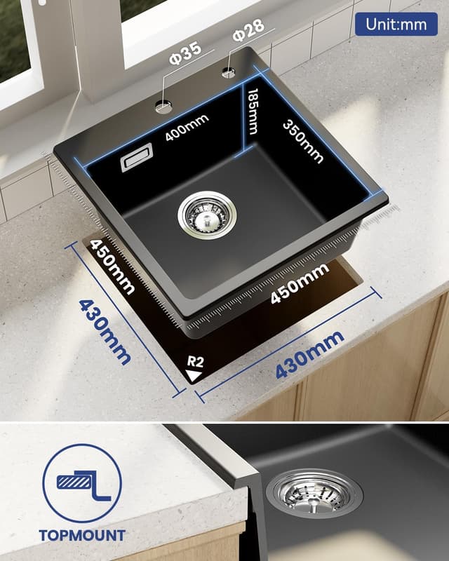 Thumbnail 1 de Sofetiy Spülbecken Schwarz Granit 45x45 cm