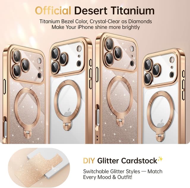 Detalle 2 de 360° Spin CD Stand Phone Case for iPhone 17 Pro with MagSafe Ring (Never Yellow) — Desert Titanium