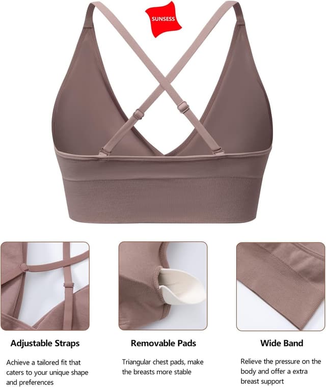 Detalle de SUNSESS Seamless Deep V Sports Bra (Non-wired) with Removable Pads and Criss-Cross/U-back Straps