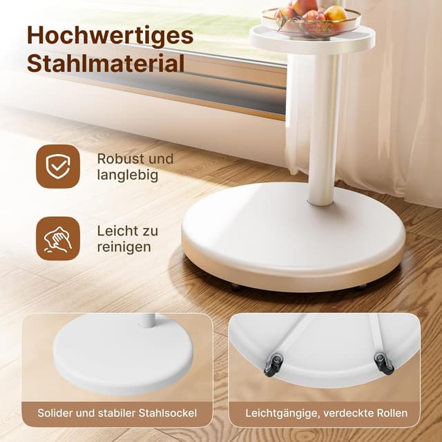 Detalle de ECOTINY höhenverstellbarer rollbarer TV-Ständer für 37–86 Zoll (max. VESA 600×400 mm) bis 50 kg, weiß