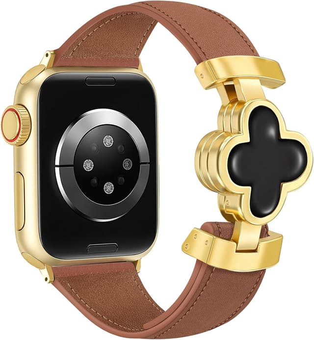 Detalle de MOINSPIRE Designer Slim Leather Magnetic Watch Bands for Women (Four-Leaf Clover)