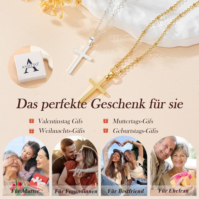 Detalle de Kreuzkette 925 Silber Damen 18+2