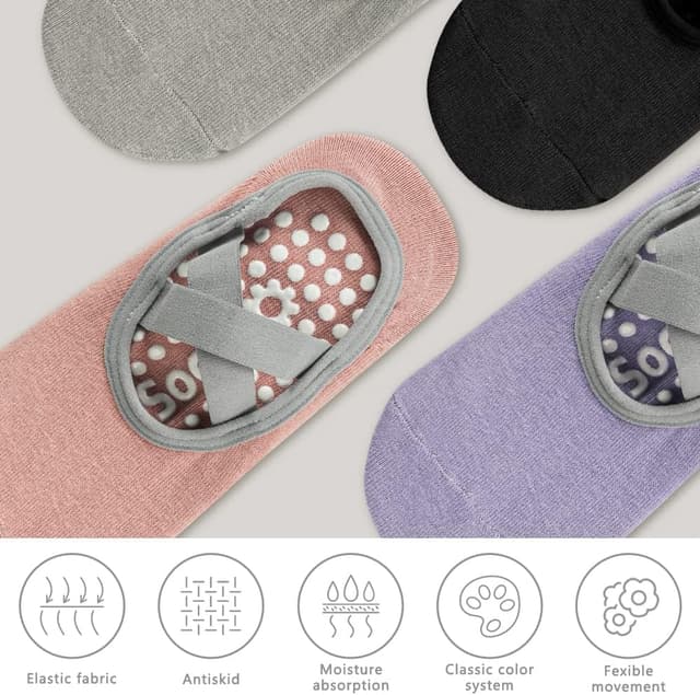 Detalle 2 de Flintronic calzini antiscivolo yoga da donna con cinturino incrociato per pilates, danza e piedi nudi