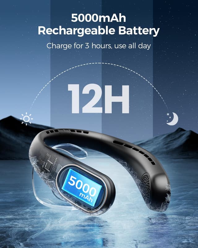 Detalle de Bearwind neck fan with 5000mAh battery