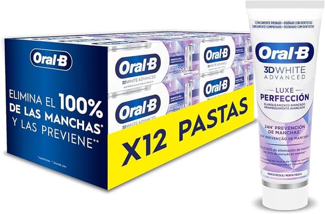 Detalle de Oral-B 3D White Advanced Luxe Perfection Pasta dental 12x75 ml 🪥