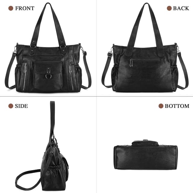 Thumbnail 6 de BAIGIO Grand sac à main femme en cuir PU vintage avec bandoulière réglable et multi-poches (noir)