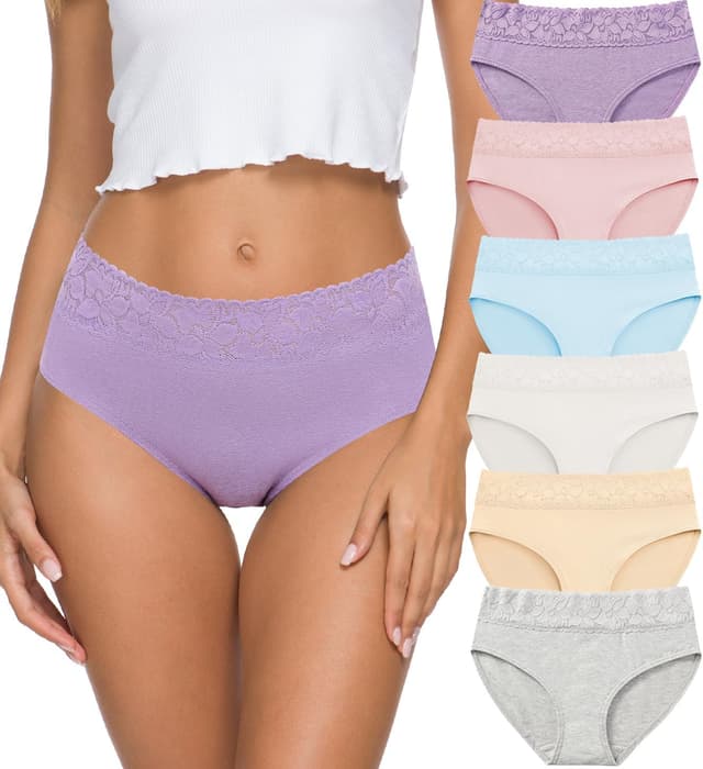 Detalle de ALTHEANRAY 6er Pack Damen-Slips aus Baumwolle mit Spitze – weiche Hipster-Unterhosen
