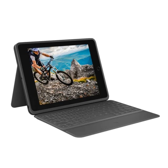 Detalle de Logitech Rugged Folio funda con teclado Bluetooth gris para iPad 7/8/9