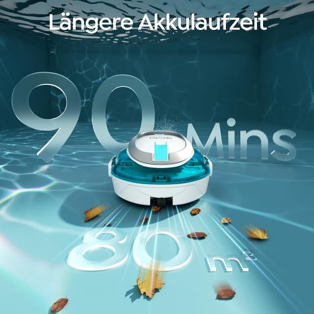 Detalle 2 de TALOSBO (2026 Upgrade) S2 Poolroboter – kabelloser Akku-Reiniger mit Doppelfiltration, bis 80 m²