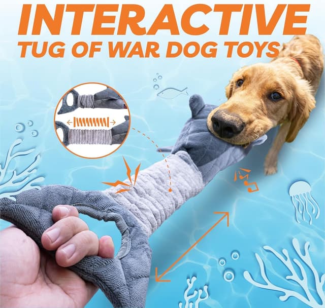 Thumbnail 6 de LEGEND SANDY giocattolo per cani di taglia grande a forma di squalo grigio increspato, tiro alla fune e da masticare