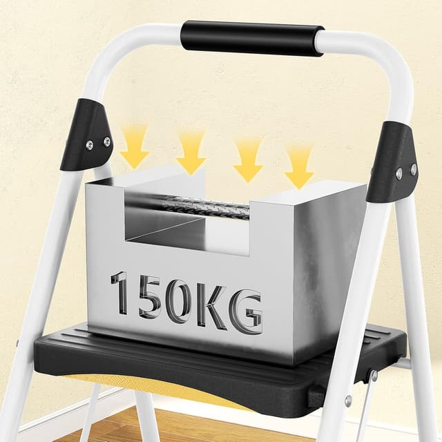 Detalle 2 de Urackify 2-Step Folding Steel Step Ladder with Safety Lock & Handrail (150 kg capacity)