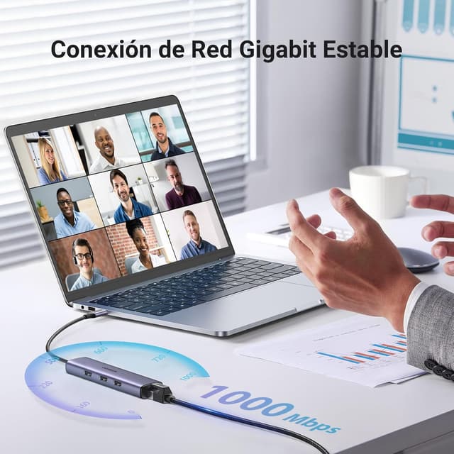 Detalle 1 de UGREEN Hub USB C a Ethernet 4 en 1 🌐 1000 Mbps