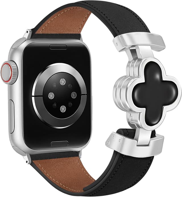 Detalle de MOINSPIRE Designer Slim Leather Magnetic Watch Bands for Women (Four-Leaf Clover)