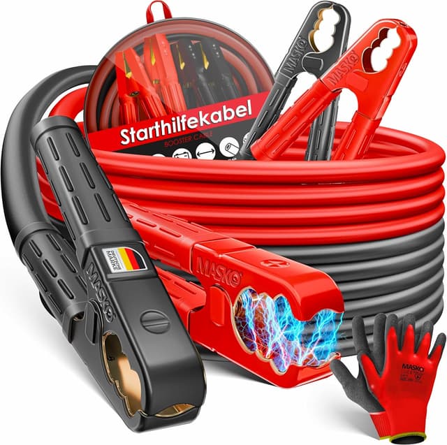 Detalle de MASKO Starthilfekabel 12/24 V mit 4 vollisolierten Polzangen, Kupferkabel, 2×6 m (30 mm²) & 1500 A – für Auto, Motorrad & LKW