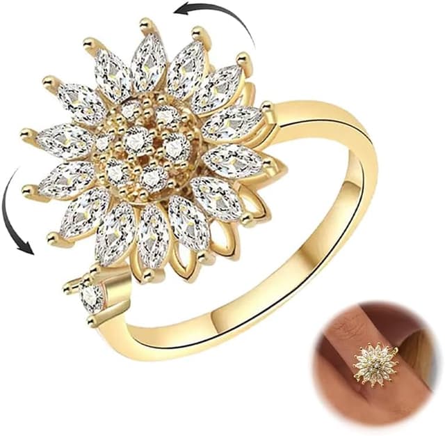 Thumbnail 6 de Maynor Anxiety Ring für Damen – verstellbarer Zirkonia-Blumen & Sonnen Stressspinner-Ring