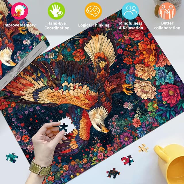 Detalle de HUADADA 1000-Piece Jigsaw Puzzle for Adults – Colourful Eagle (70 x 50 cm)