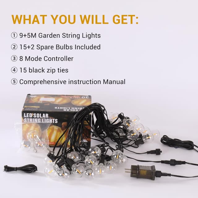 Thumbnail 6 de Avoalre catena luminosa da esterno con 8 modalità e timer, 15+2 lucine G40 IP44