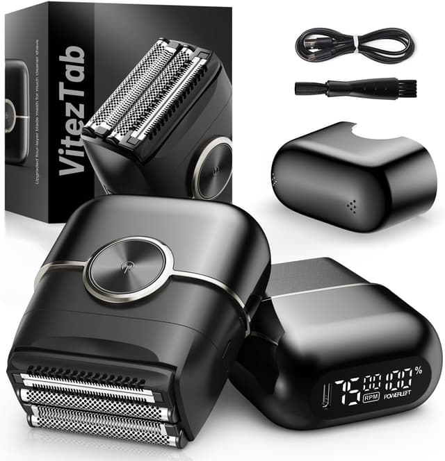 Detalle de VitezTab Foil Shaver Electric Razor: Mini electric shaver with 4 floating blades, 2-speed control, IPX7 and USB-C