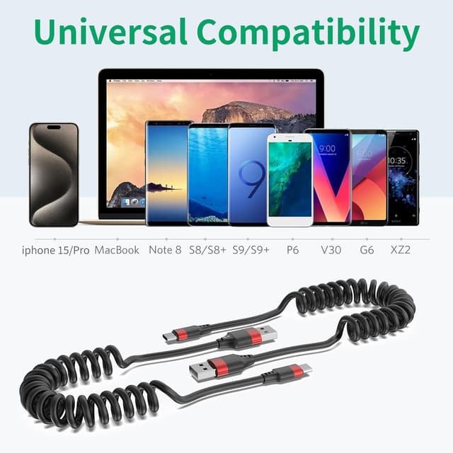Thumbnail 6 de Coiled USB C Cable 2-Pack for Car